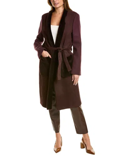 Piazza Sempione Leather-trim Wool Coat In Purple