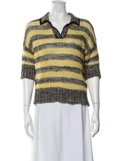 Pre-owned Piazza Sempione Linen Striped Sweater In White