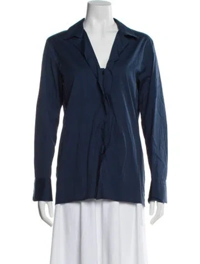 Pre-owned Piazza Sempione Long Sleeve Button-up Top In Blue