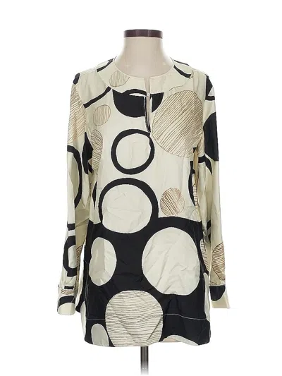 Pre-owned Piazza Sempione Long Sleeve Silk Top Black Polka Dots Pattern V-neck Tops