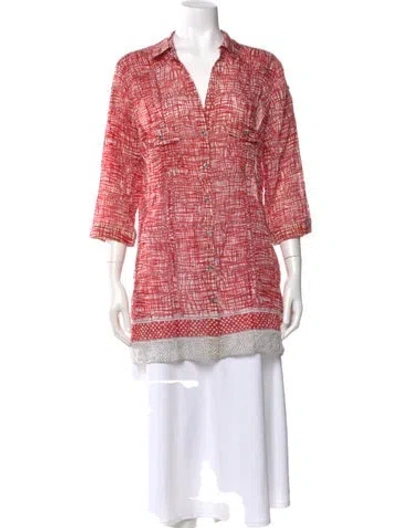 Pre-owned Piazza Sempione Patterned Three-quarter Sleeve Button-up Top In Red