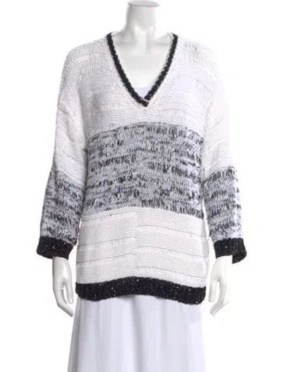 Pre-owned Piazza Sempione Patterned V-neck Sweater In White