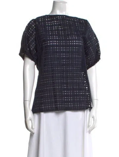 Pre-owned Piazza Sempione Plaid Print Bateau Neckline Top In Blue