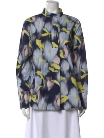 Pre-owned Piazza Sempione Printed Long Sleeve Blouse In Blue