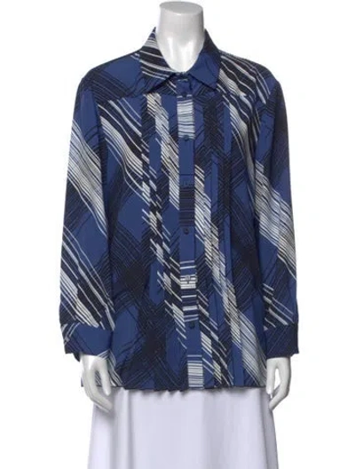 Pre-owned Piazza Sempione Printed Long Sleeve Button-up Top In Blue