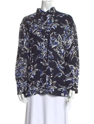 Pre-owned Piazza Sempione Printed Long Sleeve Button-up Top In Blue