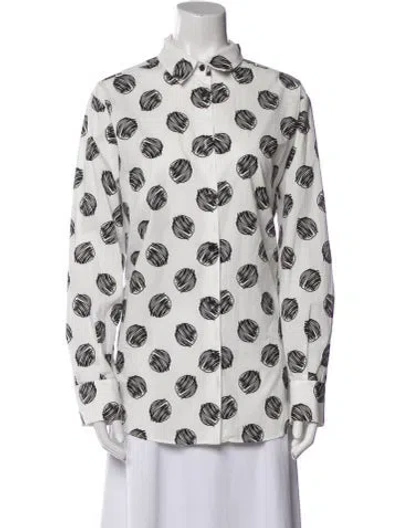 Pre-owned Piazza Sempione Printed Long Sleeve Button-up Top In White