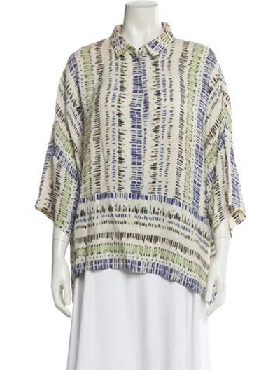 Pre-owned Piazza Sempione Printed Three-quarter Sleeve Button-up Top In White