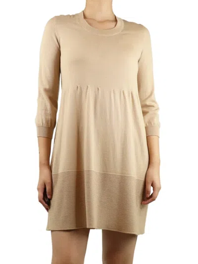 Pre-owned Piazza Sempione Ribbed-knit Mini Dress In Neutral