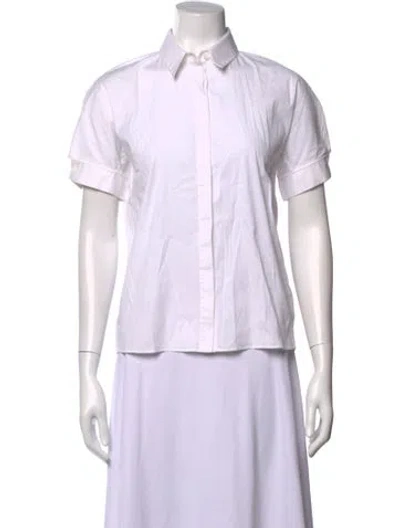 Pre-owned Piazza Sempione Short Sleeve Button-up Top In White
