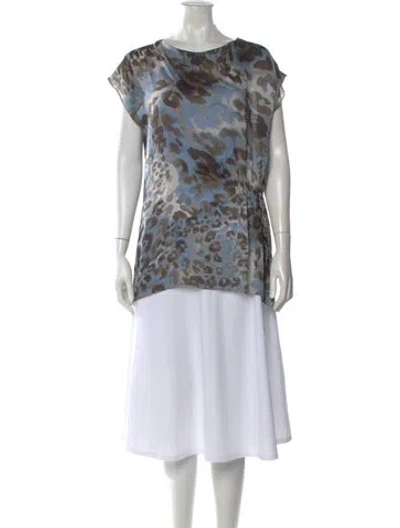Pre-owned Piazza Sempione Silk Animal Print Blouse In Blue
