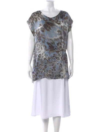 Pre-owned Piazza Sempione Silk Animal Print Top In Blue