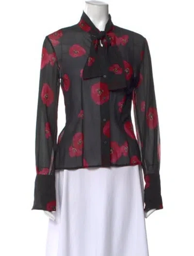 Pre-owned Piazza Sempione Silk Floral Print Blouse In Black