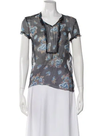 Pre-owned Piazza Sempione Silk Floral Print Blouse In Blue