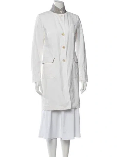 Pre-owned Piazza Sempione Striped Coat In White