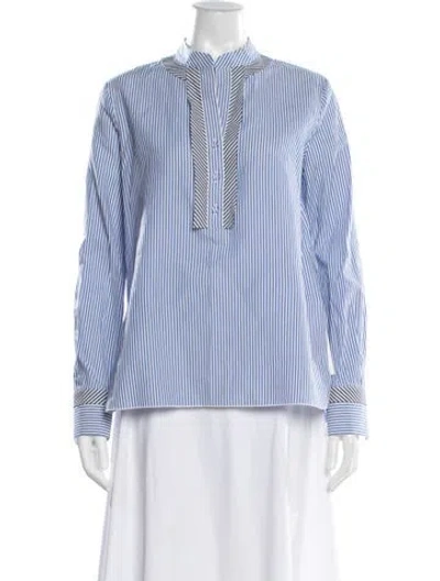 Pre-owned Piazza Sempione Striped Long Sleeve Blouse In Blue