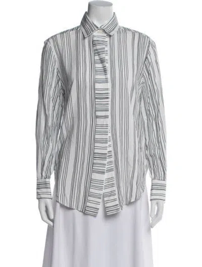 Pre-owned Piazza Sempione Striped Long Sleeve Blouse In White