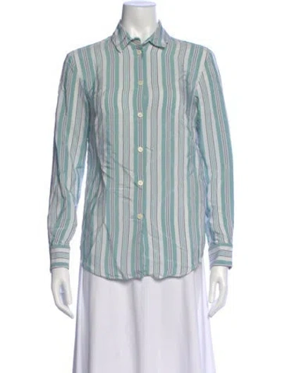 Pre-owned Piazza Sempione Striped Long Sleeve Button-up Top In White