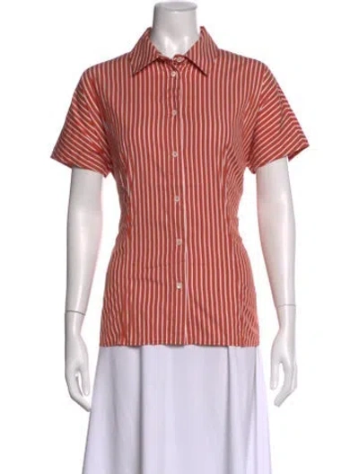 Pre-owned Piazza Sempione Striped Short Sleeve Button-up Top In Pink