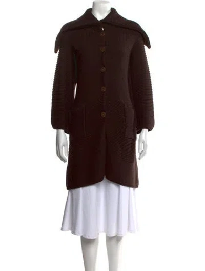Pre-owned Piazza Sempione Virgin Wool Open Front Sweater In Brown