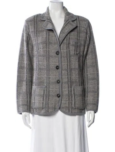 Pre-owned Piazza Sempione Virgin Wool Plaid Print Blazer W/ Tags In Grey