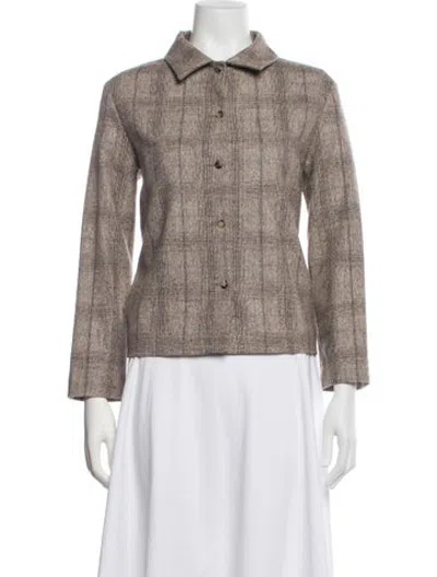 Pre-owned Piazza Sempione Virgin Wool Plaid Print Jacket In Brown