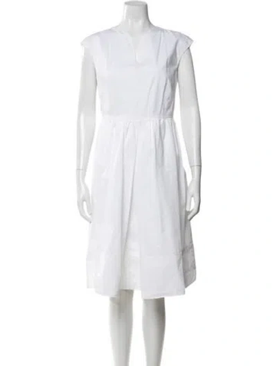 Pre-owned Piazza Sempione V-neck Knee-length Dress In White