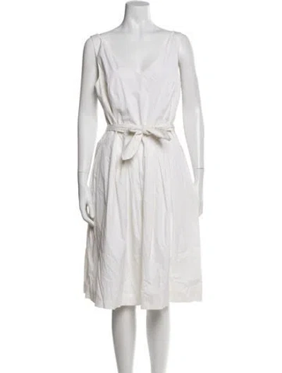 Pre-owned Piazza Sempione V-neck Midi Length Dress In White