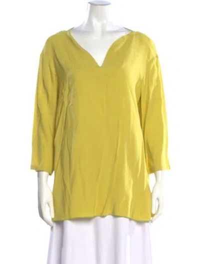 Pre-owned Piazza Sempione V-neck Three-quarter Sleeve Blouse In Yellow