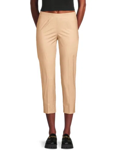 Piazza Sempione Women's Flat Front Cropped Pants In Beige Grey