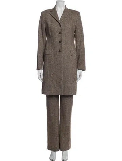 Pre-owned Piazza Sempione Wool Tweed Pattern Pantsuit In Brown