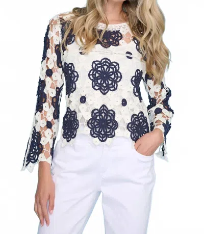 Picadilly 2-tone Crochet Top In White/denim In Multi