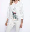 Picadilly 3/4 Sleeve Button Down Shirt In Off-white