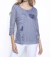 PICADILLY 3/4 SLEEVE MIXED FABRIC TOP IN DENIM MULTI