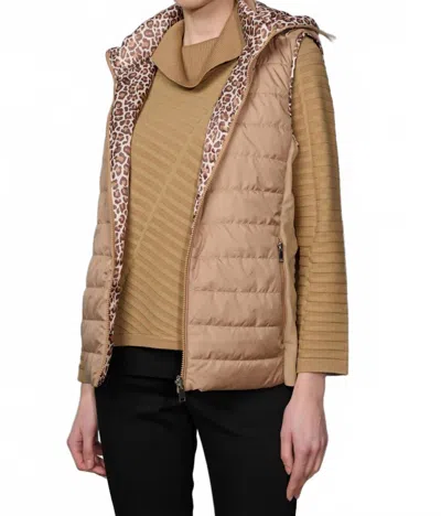 Picadilly Animal Print Reversible Vest In Camel In Brown