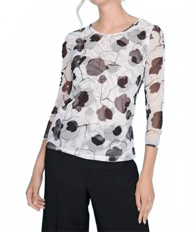 Picadilly Blossom Bliss Three Quarter Sleeve Ruched Top In Black/white