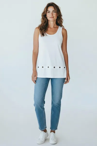 Picadilly Button Trim Tank Top In White