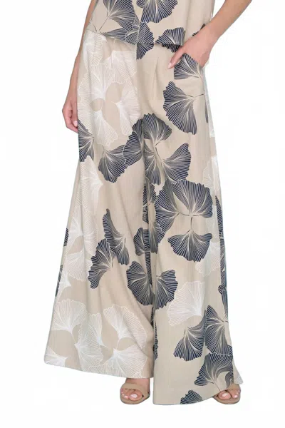 Picadilly Coastal Ginkgo Breeze Palazzo Pants In Sand In Neutral