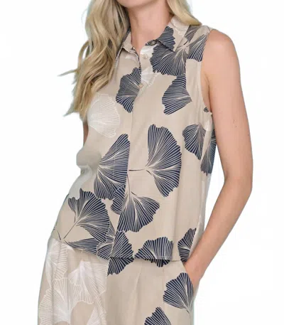 Picadilly Coastal Ginkgo Breeze Sleeveless Top In Sand In Silver