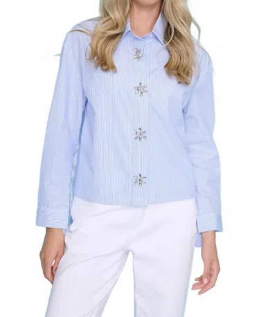 Picadilly Embellished Button Down Blouse In Blue/white