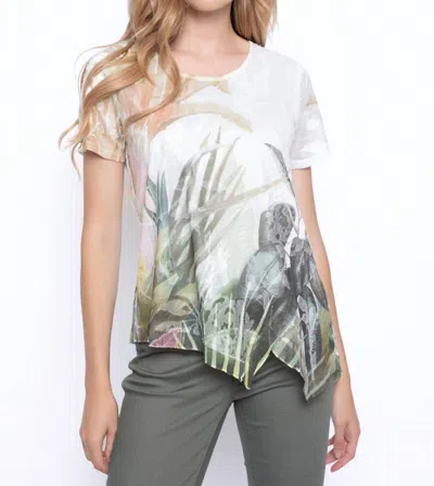 Picadilly Floral Asymmetrical Hem Top In Green Multi