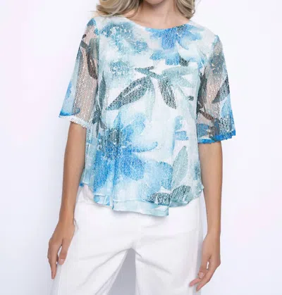Picadilly Floral Netted Half Sleeve Top In Blue