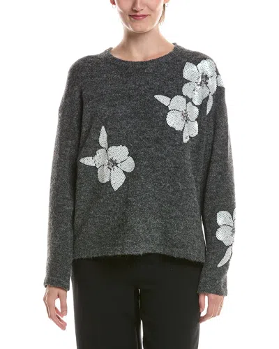 Picadilly Floral Sequin Wool-blend Sweater In Gray
