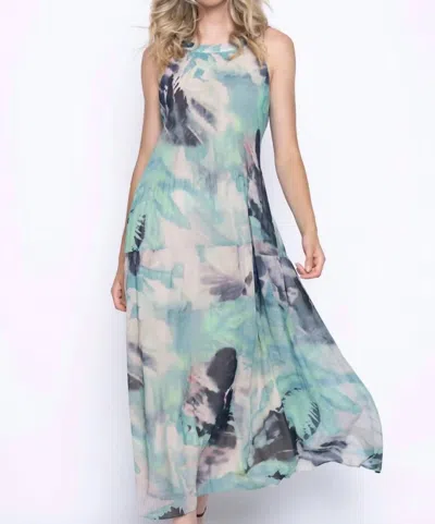 Picadilly Long Pleated Dress In Jade In Blue