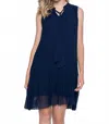 Picadilly Neck Tie Mini Dress In Deep Navy In Blue