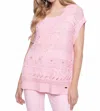 Picadilly Open Knit V-neck Top In Soft Pink In Pink