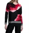 Picadilly Printed Floral Sweater Top In Sangria Multi In Multi