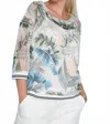 Picadilly Printed Net Top In Moss Multi In White