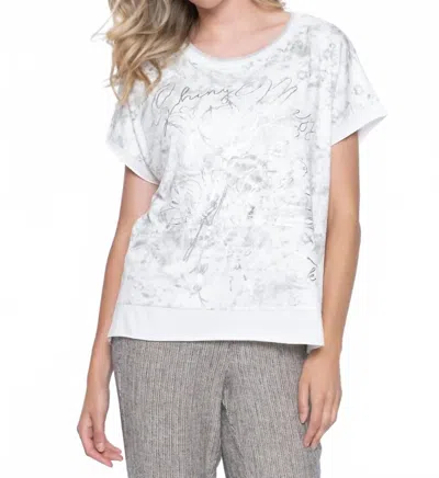 Picadilly Printed Rib Jersey Top In White/gray