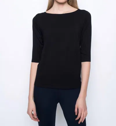 Picadilly Quarter Sleeve Boat Neck Top In Black